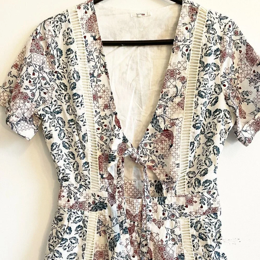 Tularosa Floral Tie Front Cutout  Boho Romper - Medium